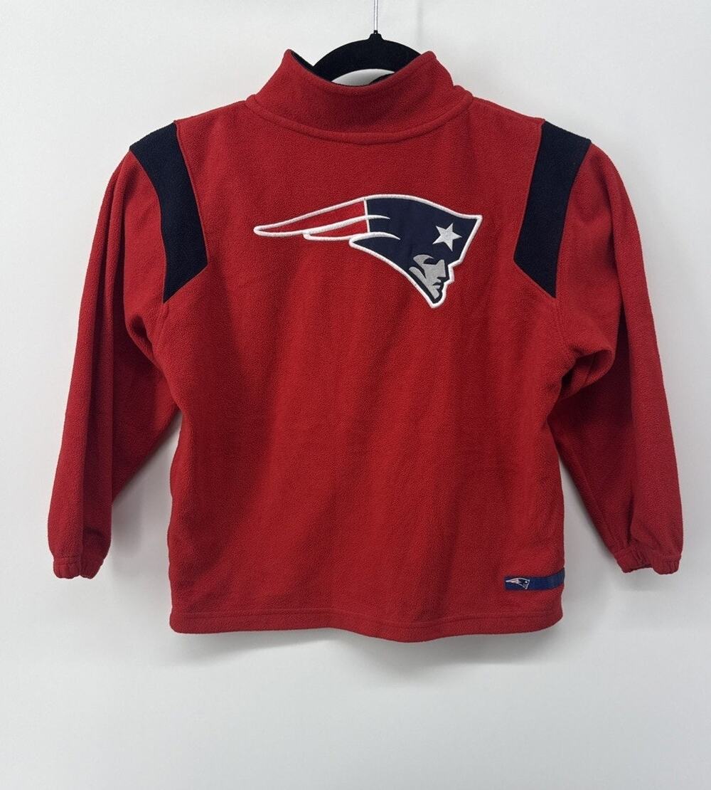 VTG New England Patriots Youth 7 quarter zip fleece logo embroidered NFL red